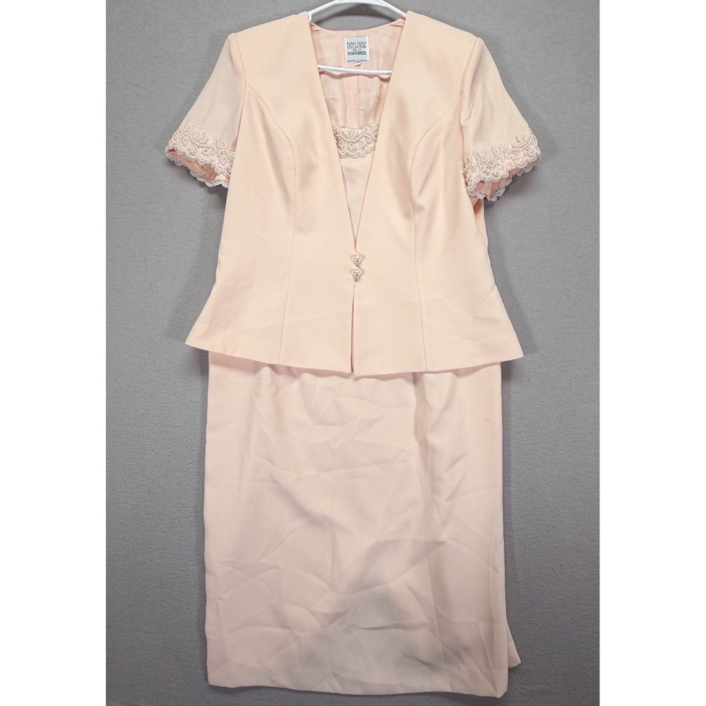 Nah Nah Collection Women Dress Suit Regular Peach Pearl Lace Vintage 14